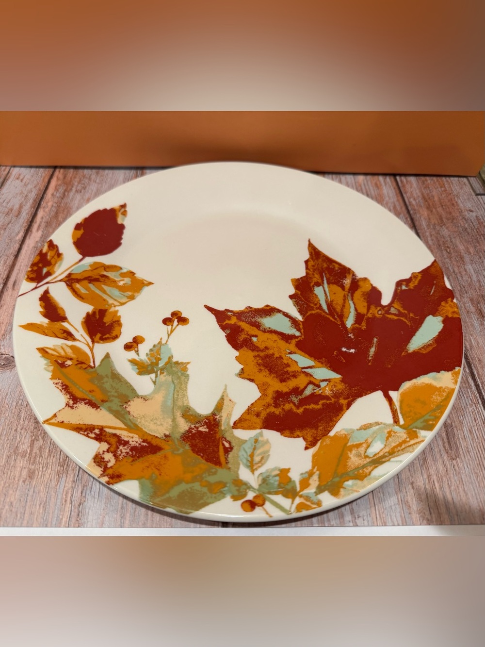 Royal Norfolk Fall Leaf Ceramic Dinner Plate in Rust, Cream & Sage